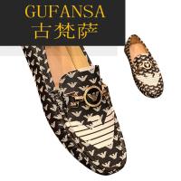 GUFANSA法国奢侈品牌 欧洲上流名士高端品牌联名利登阿玛尼印花豆豆鞋男2022新款懒人一脚蹬乐福休闲皮鞋