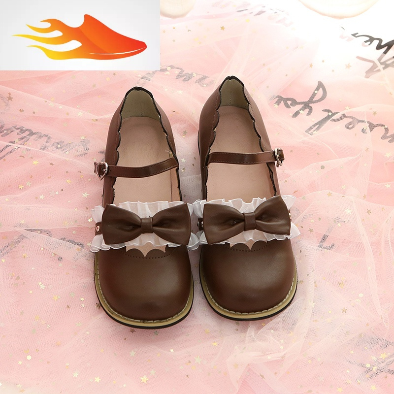 fishbasket日系lolita洛丽塔女鞋软妹低跟绑带蝴蝶结圆头公主鞋浅口
