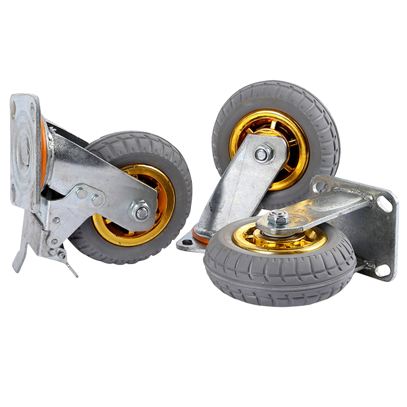 hk534高弹力静音脚轮转向轮工业重型平板车手推车轮橡胶万向轮子8寸