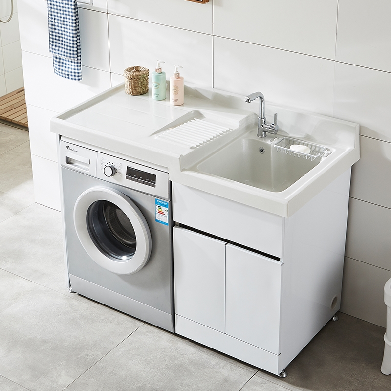 藤印象不锈钢阳台洗衣机柜组合石英石一体台盆定制水槽切角浴室带