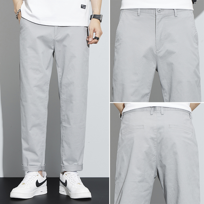 金盾(KIN DON)夏季直筒休闲裤男九分裤宽松修身潮流男裤弹力纯棉卡其浅色裤子高清大图