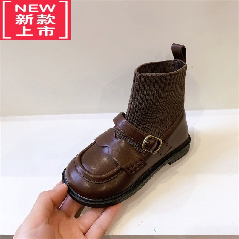 可莉允儿童靴子秋冬新款女童马丁靴黑色走秀女孩短靴炸街软底宝宝袜子靴图片