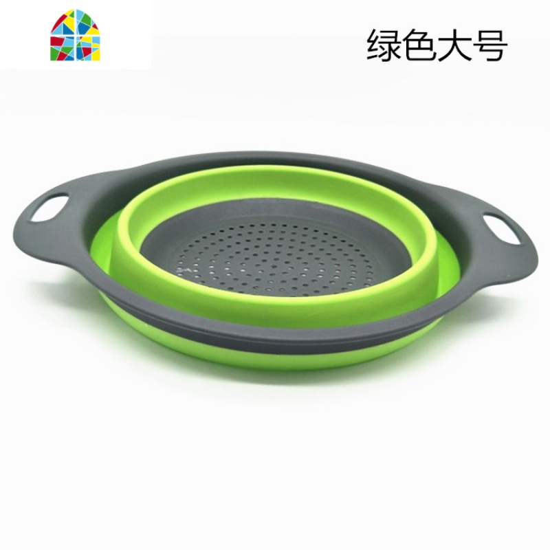 折叠长方圆形伸缩果蔬篮水洗菜盆硅胶滤水篮家用厨房工具 FENGHOU 圆形红色大号洗菜篮洗菜篮