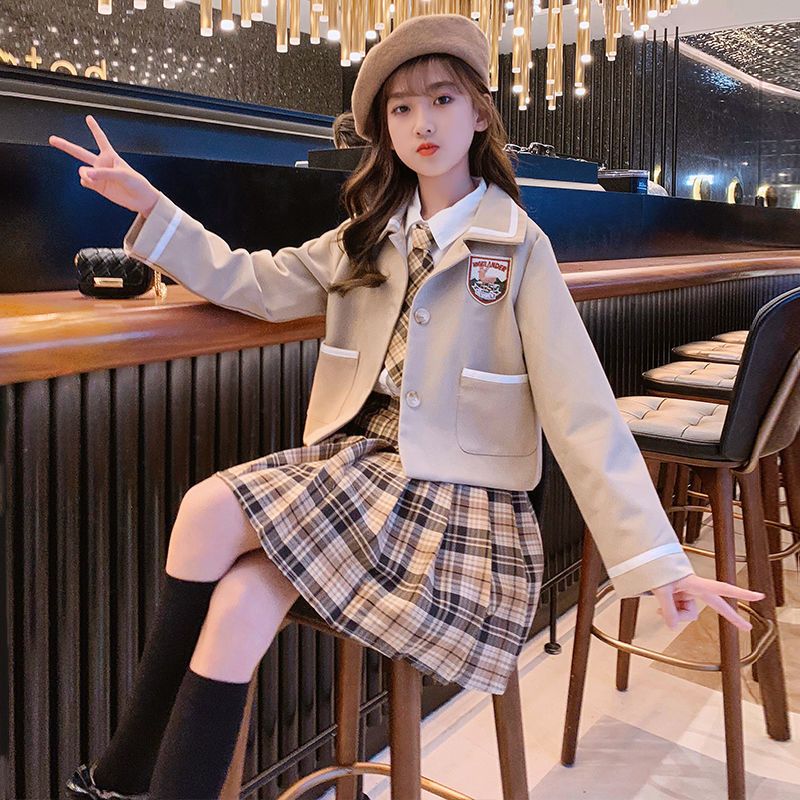 新品直营女童连衣裙春装新款洋气女孩学院风公主裙jk套装春夏儿童裙子