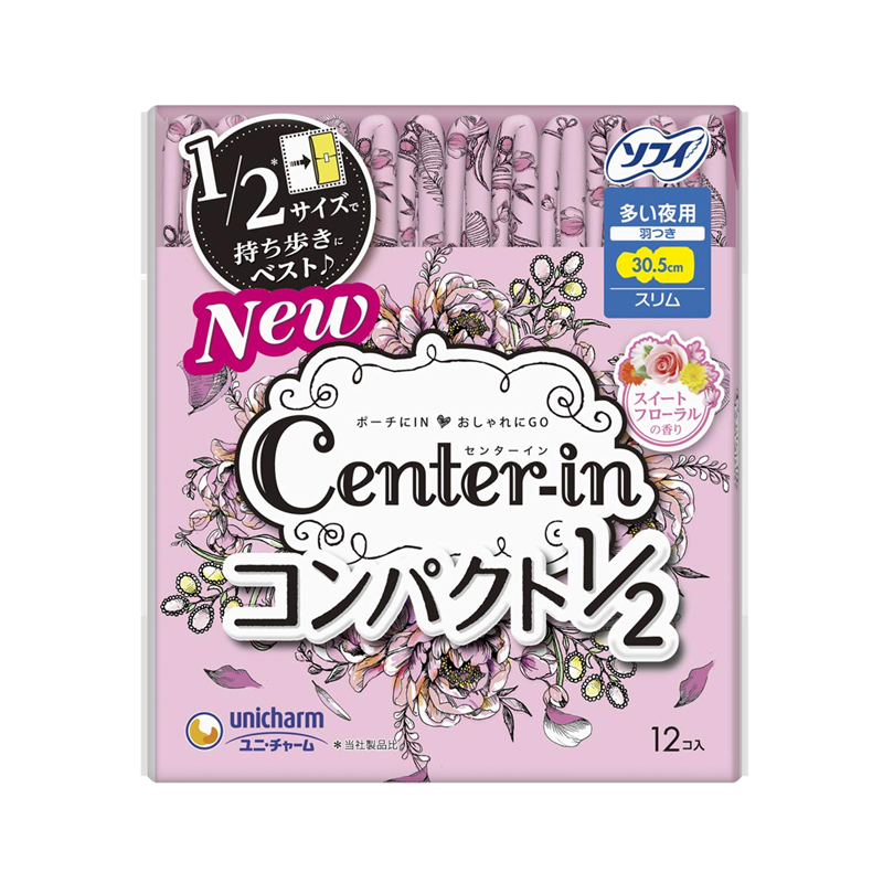 UNICHARM 尤妮佳 CENTERIN 花香型 量多夜用 棉柔 护翼 卫生巾 305mm 12片装