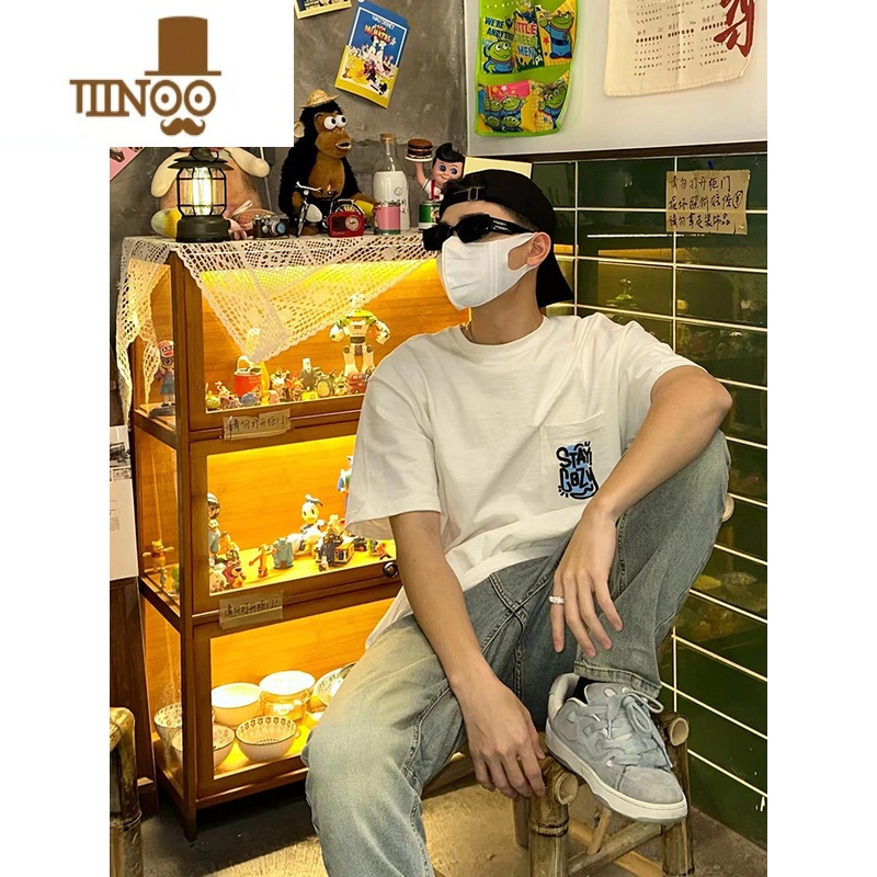 YANXU夏季美式黄泥微喇牛仔裤水洗窄版复古做旧高街直筒男款hipho洗牛裤高清大图