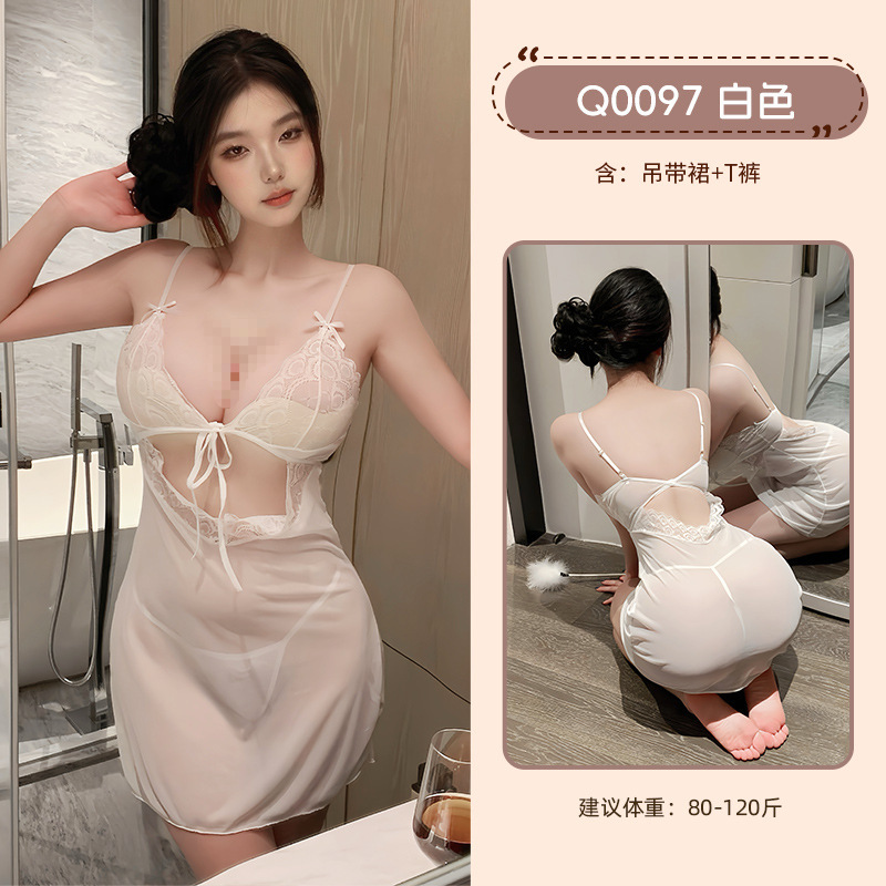 九里晴川情趣内衣性感睡裙激情诱惑性感透视睡衣免脱深V薄纱睡衣 九里晴川Q0097【系带连衣裙】 均码