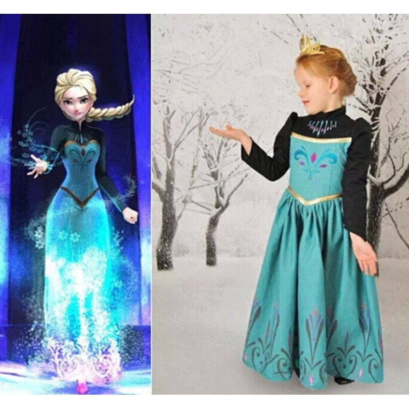 冰雪奇缘秋款公主裙长袖连衣裙爱莎安娜加冕礼服长裙子cosplay潮蓝色