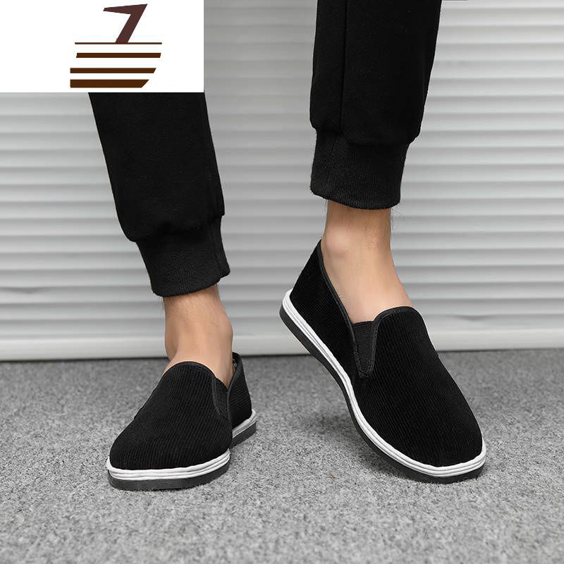 尗卡老黑布鞋男透气黑布鞋手工休闲鞋一脚蹬传统布鞋休闲鞋