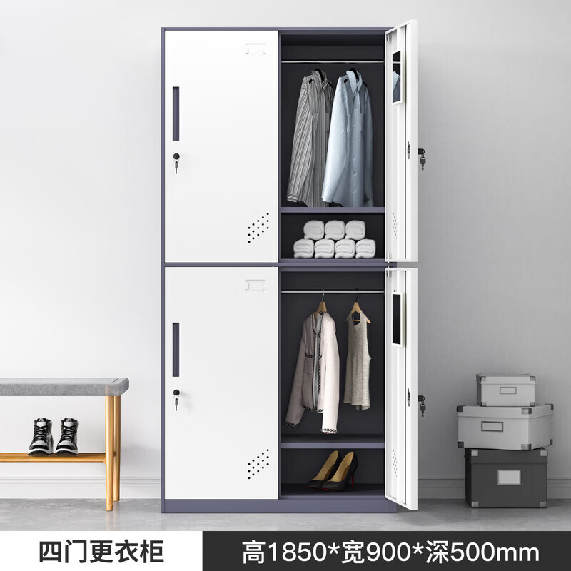 晋舰钢制拆装更衣柜员工宿舍铁皮衣柜车间鞋柜办公室储物柜灰白四门高清大图