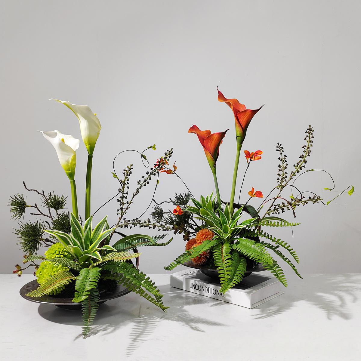 小窝厘 现代轻奢仿真花假花家居绿植装饰摆设样板房客厅摆件 (陶瓷花器+仿真花)B款货号1449*高清大图