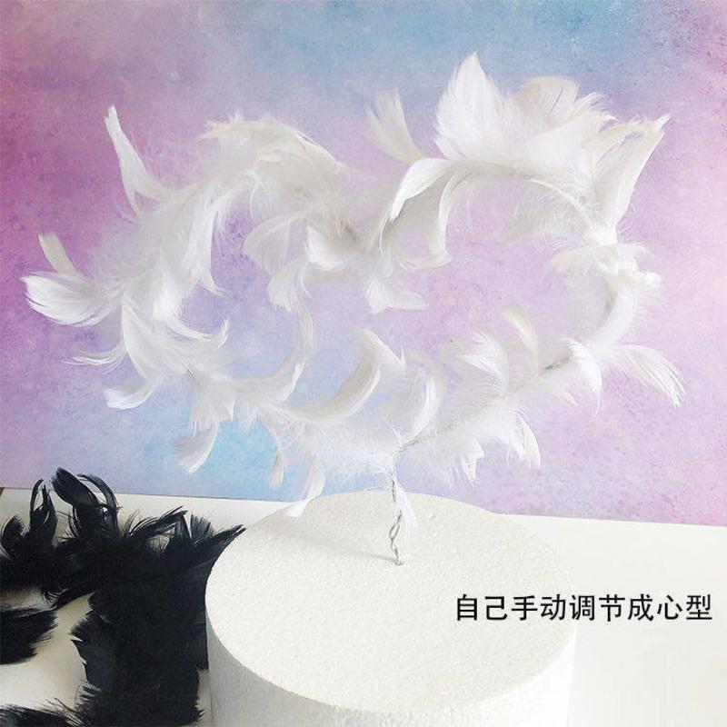 生日蛋糕装饰羽毛皇冠摆件暖灯女王皇冠装饰蛋糕插牌插件翅膀装饰 白色羽毛1支