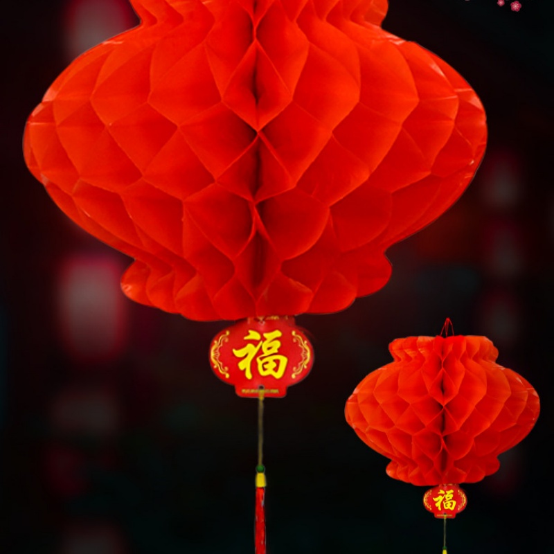 新年纸灯笼装饰2026新款元宵蜂窝挂饰装饰树挂件 纸灯笼套餐:25#红灯笼10个+马年大吉吊卡10个高清大图