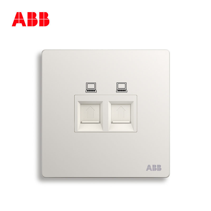 ABB开关插座无框轩致雅典白墙壁86型插座面板双电脑插座AF332