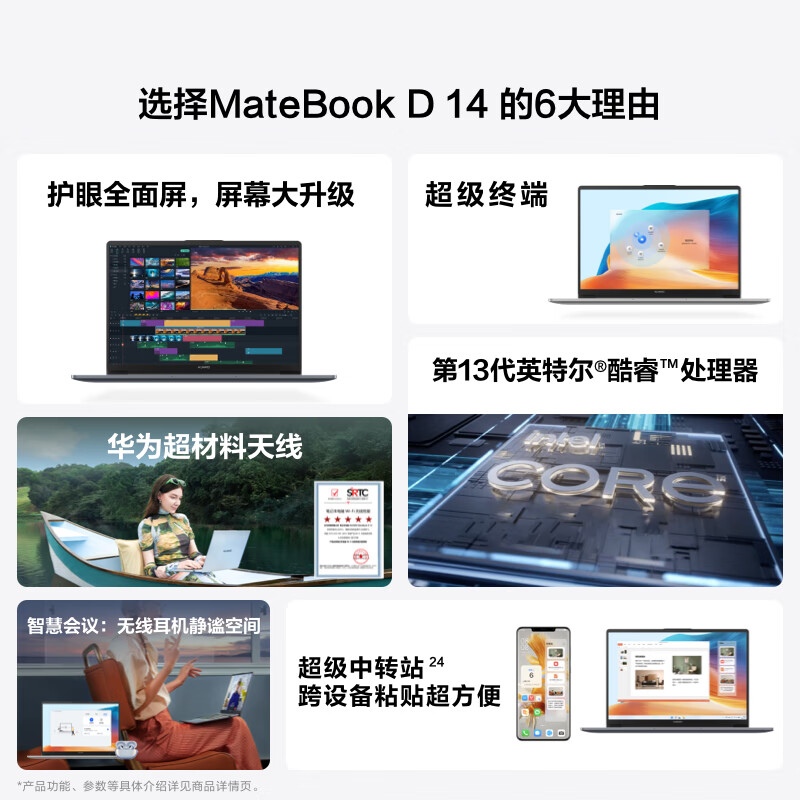 华为MateBook D 14 2024笔记本电脑 13代英特尔 i5-13420H/16:10护眼全面屏 i5 16G 1T 皓月银高清大图