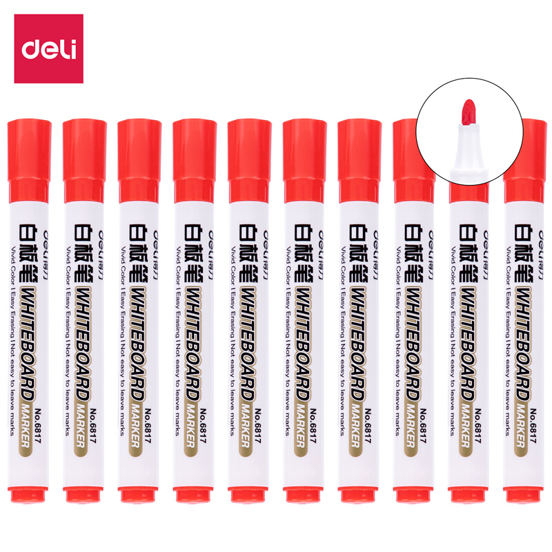 得力(deli)6817白板笔色泽明亮可擦易擦 10支/盒 办公用品