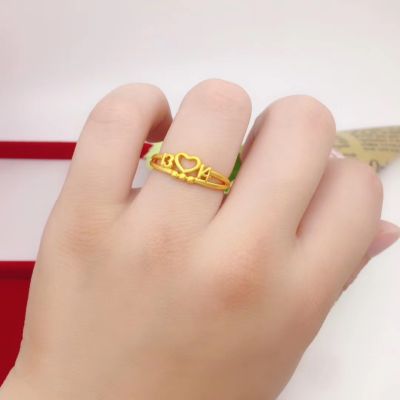 2020新款沙金手链女 24k铜镀金仿黄金1314爱心铜钱手链情人节礼物 1314戒指