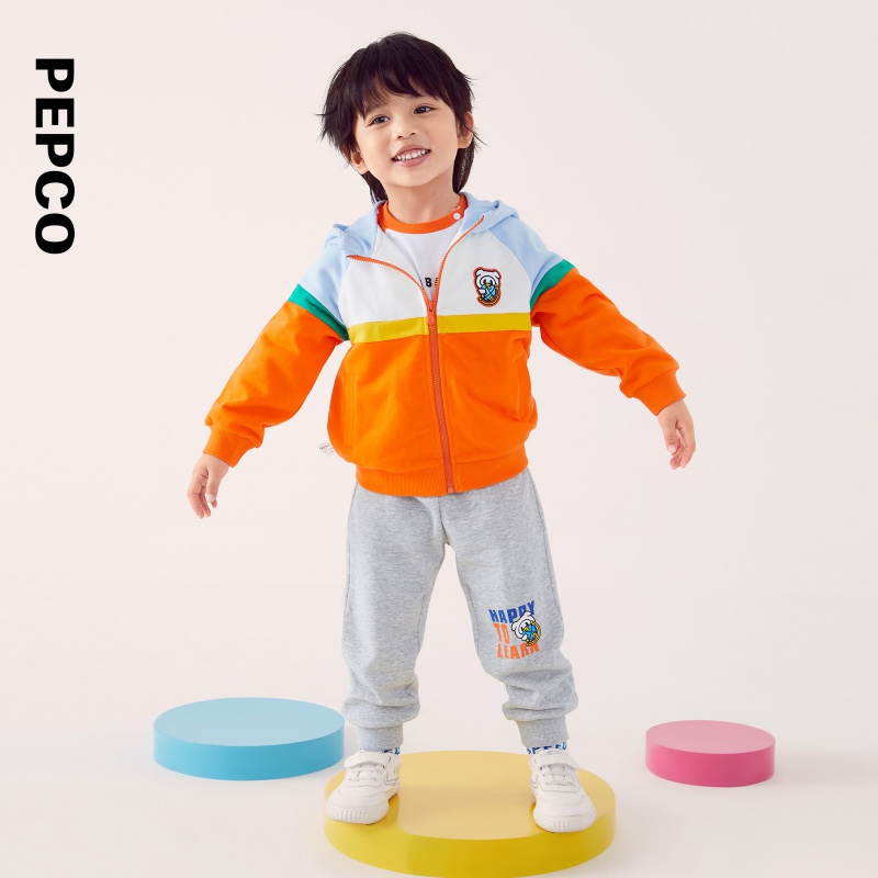 小猪班纳童装2023春装新款儿童带帽外套小童男童拉链衫运动宝宝潮
