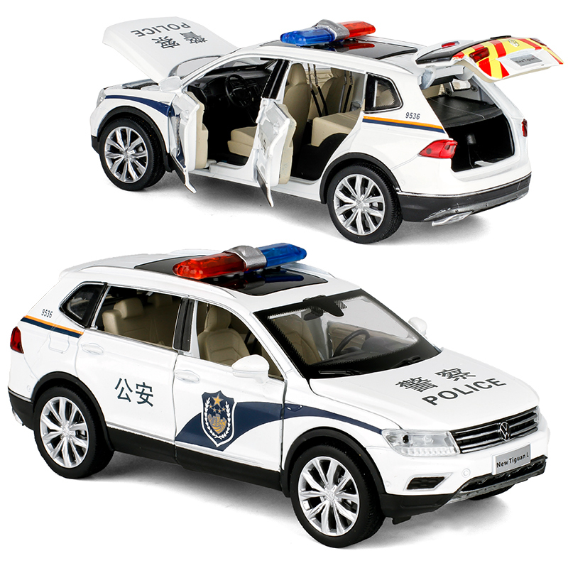 132金属仿真大众途观机场引导车警车合金汽车模型玩具男孩合金车白色