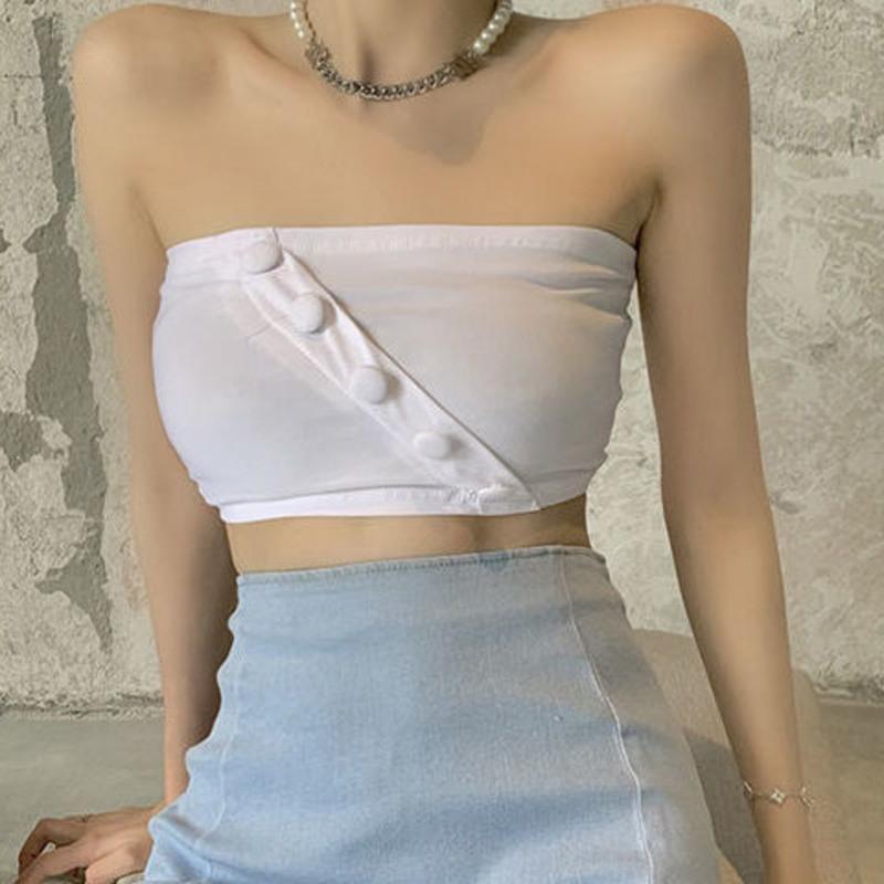 性感牛仔裙高腰a字半身裙包臀短裙子辣妹上衣打底背心女外穿抹胸白色