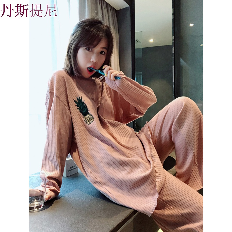 菠萝睡衣女秋纯棉长袖薄款可爱学生夏韩版宽松大码秋冬家居服套装