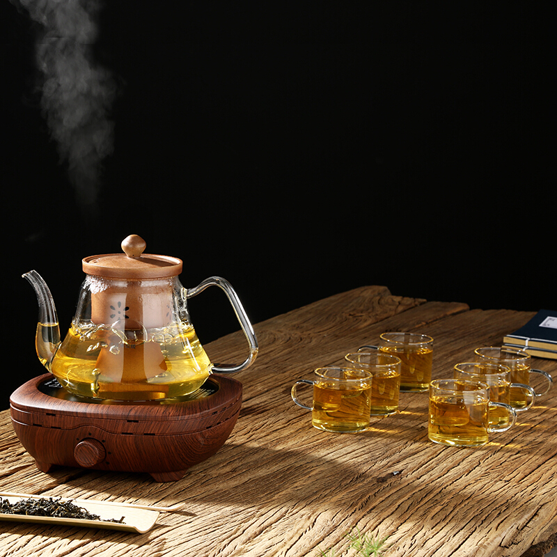常生源 功夫茶具蒸茶器煮茶器玻璃茶壶茶杯电陶炉整套套装 墨韵电陶炉套组