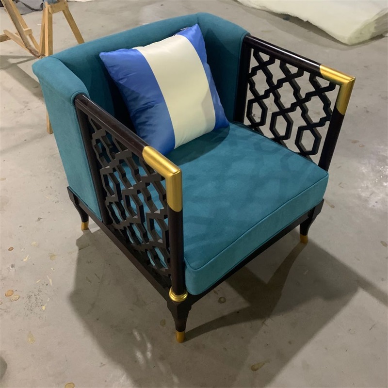 易企采 单人位沙发800*750*750mm 办公沙发新中式实木沙发组合布艺沙发样板间售楼处洽谈轻奢家具接待高清大图