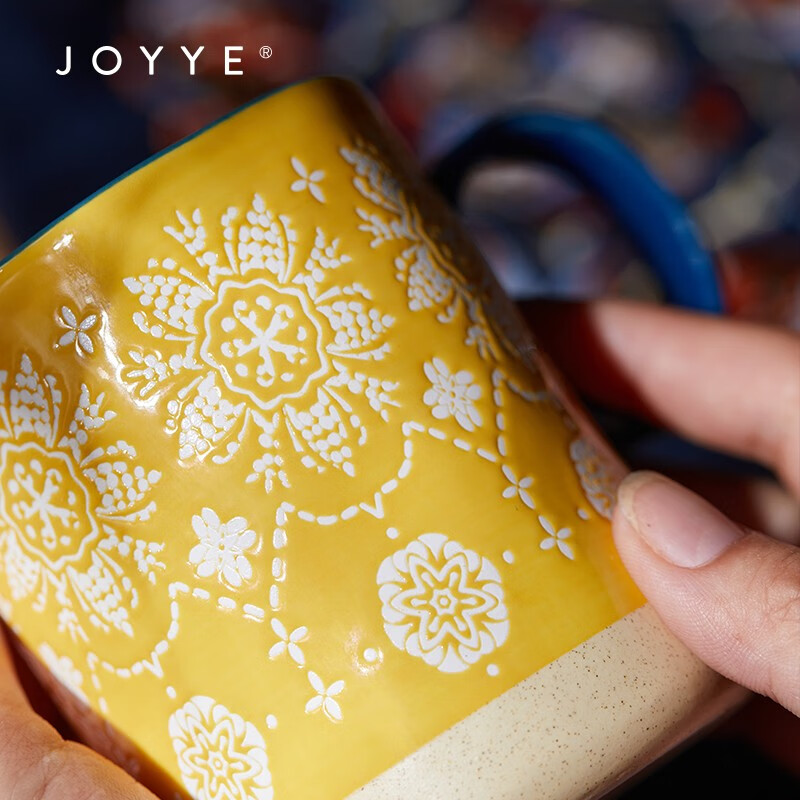 JOYYE生日礼物马克杯带勺有手柄创意刺绣图案水杯实用高档节日送礼 佛手东乡