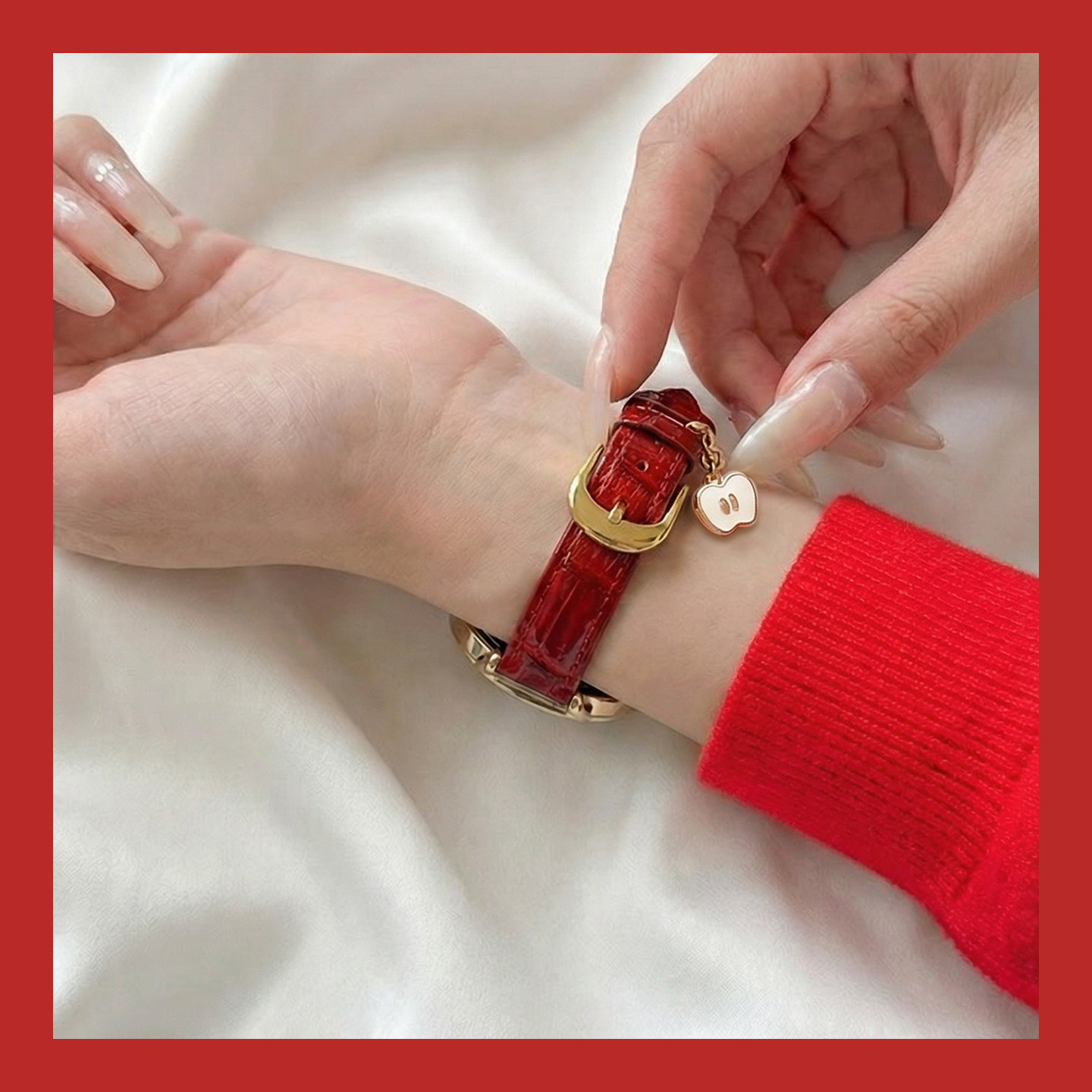 适用于小米watch5手表表带女S4 41mm酒红车厘子显白亮面竹节纹3139B高清大图