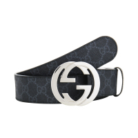 GUCCI/古驰 腰带 男款经典款大logo双G压花银扣