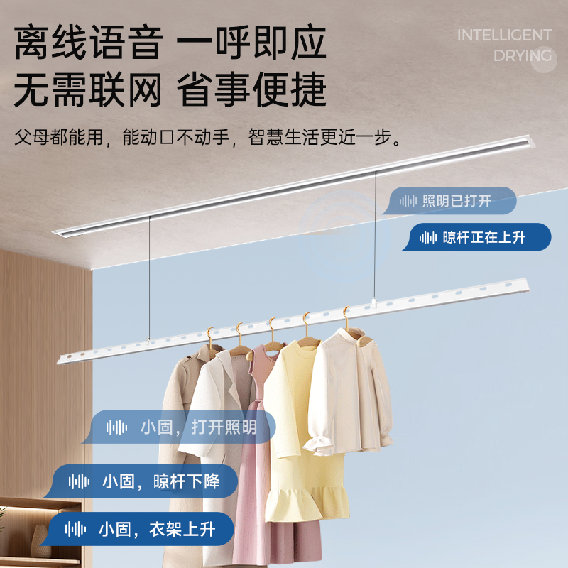 顶固(TopStrong)电动晾衣架T30MAX一线天升级款离线语音LED照明晾衣机2.4米/2米/1.8米(订单备注)高清大图