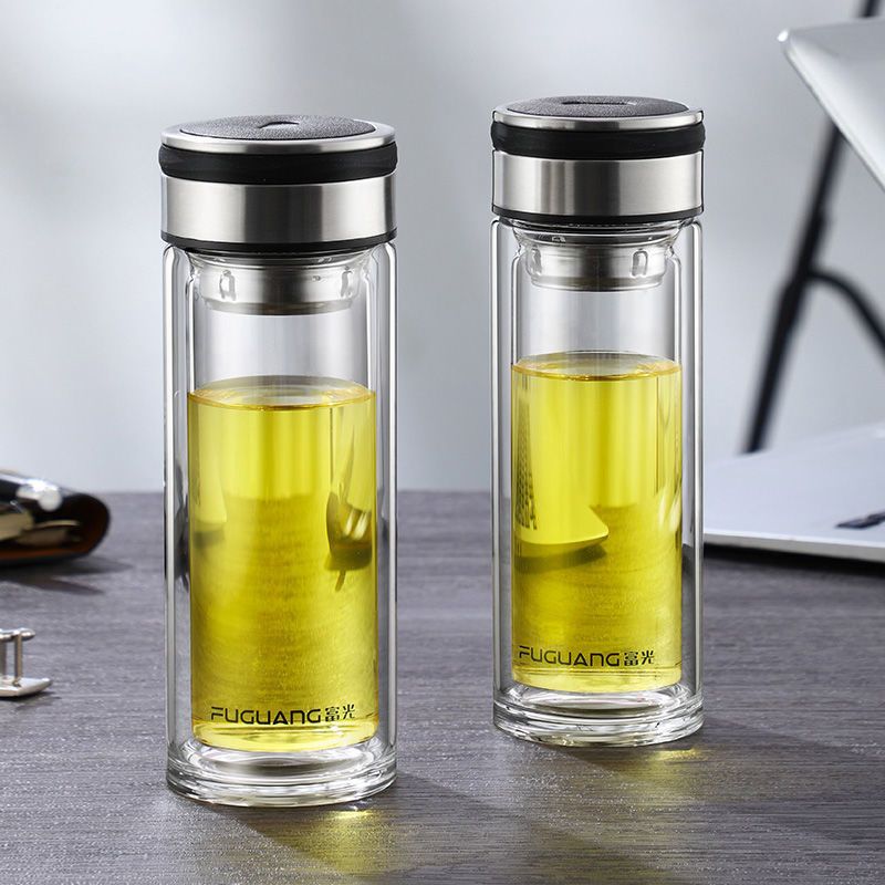 茶杯男士高档水晶杯简约透明水杯带盖喝茶杯子礼盒装黑色300ml礼盒装