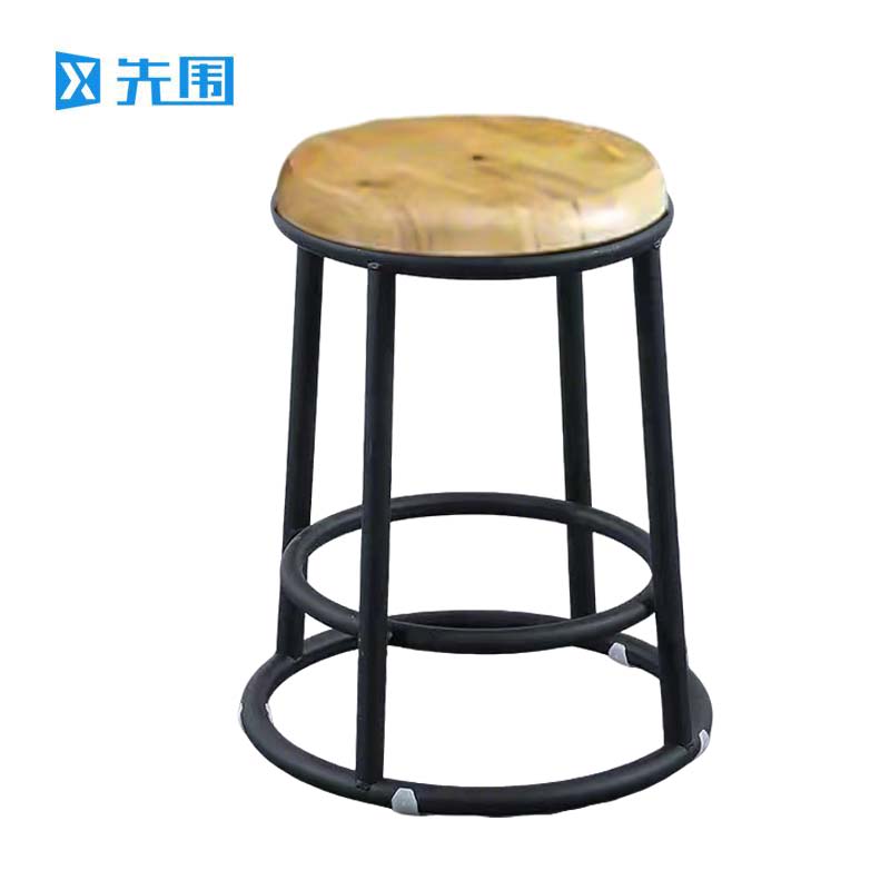 先围 高脚凳 黑碳钢架实木面55cm高 个高清大图
