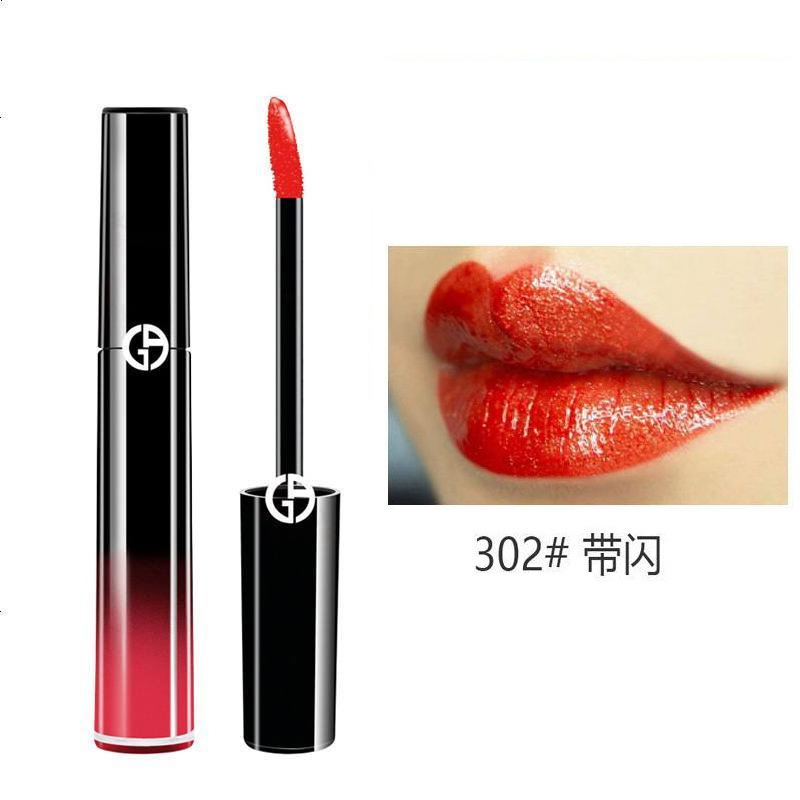 阿玛尼armani黑管镜面漆光迷情唇釉唇彩黑管口红6ml302流彩橘色