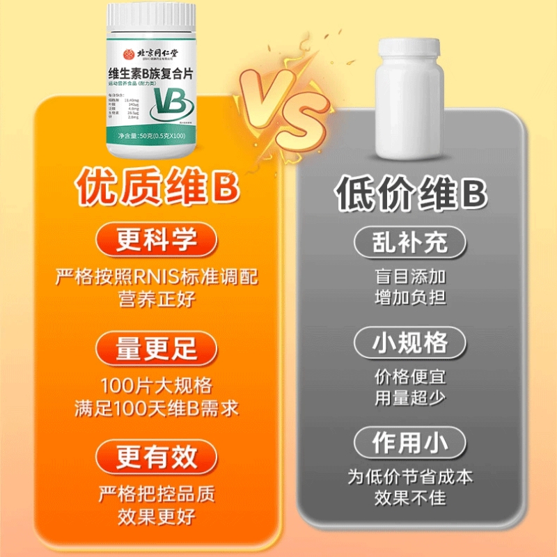 北京同仁堂 维生素b族复合片咀嚼片VB50g(0.5g*100片)果维泡腾片运动营养官方旗舰店高清大图