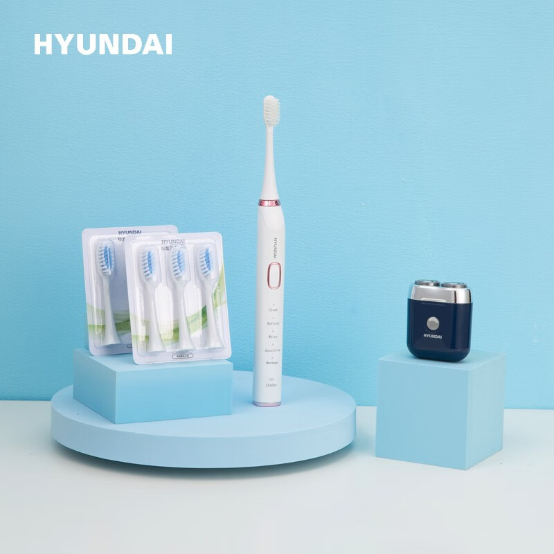 HYUNDAI现代YT805电动牙刷&剃须刀 商务套装 蓝色高清大图