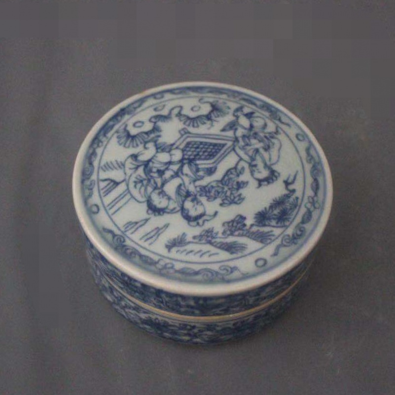 美帮汇大明万历青花人物印泥盒胭脂盒墨盒仿古瓷器家居摆件文房用品收藏高清大图