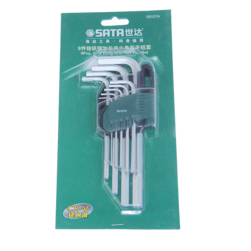 世达(SATA)9件铬钒钢加长内六角扳手组套 内六角螺丝刀扳手 09107A 1套(2套起订)