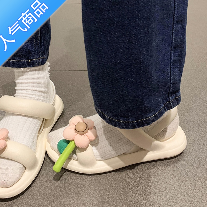 SUNTEK百搭不累脚厚底凉鞋女2023夏季新款沙滩防滑软底踩屎感罗马洞洞鞋高清大图