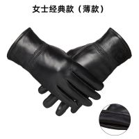 袋鼠头层绵羊皮真皮手套女士可爱学生冬季开车薄款摩托车保暖加绒 经典款 (薄里) M