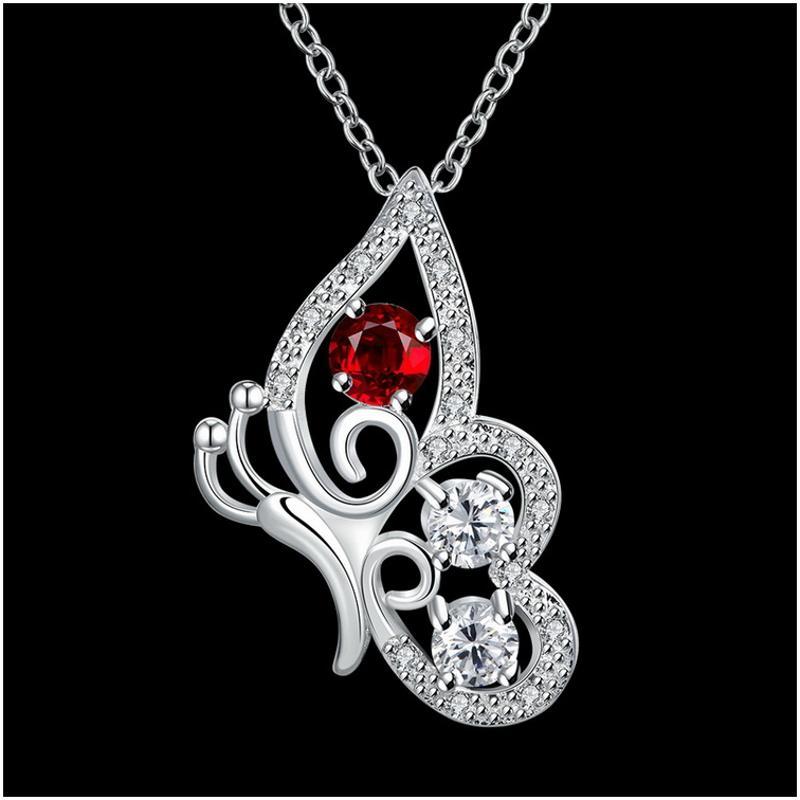 N027Women Silver Necklace 日韩镂空蝴蝶坠项链女银饰锁骨首饰送女朋友七夕情人节礼物