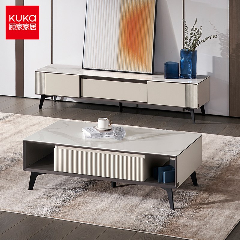 新品 顾家家居 现代极简茶几电视柜套装客厅家具组合pt7002/7天发货