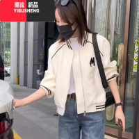 YIBUSHENG短款棒球服女士短外套新款2023春休闲百搭夹克B春U休 XL建议115斤-130斤 米白色