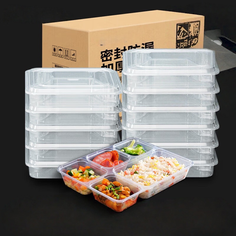 妙洁一次性饭盒五格1500ml 100个装