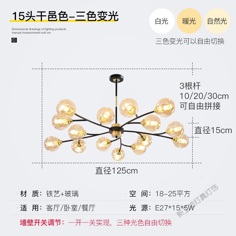 苏宁放心购客厅吊灯北欧风格灯具现代简约大气2020年新款餐厅轻奢吊灯客厅灯_263 默认尺寸 15头-干邑罩-三色变光