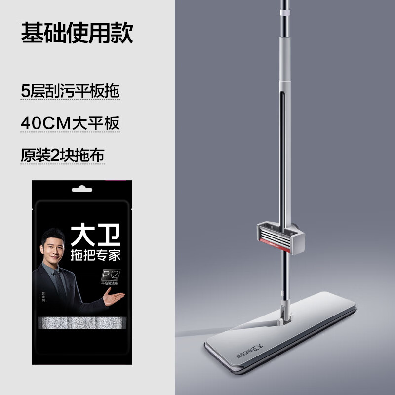 大卫 平板拖把家用一拖净免手洗两用平板拖把 2个替换布 P12-2