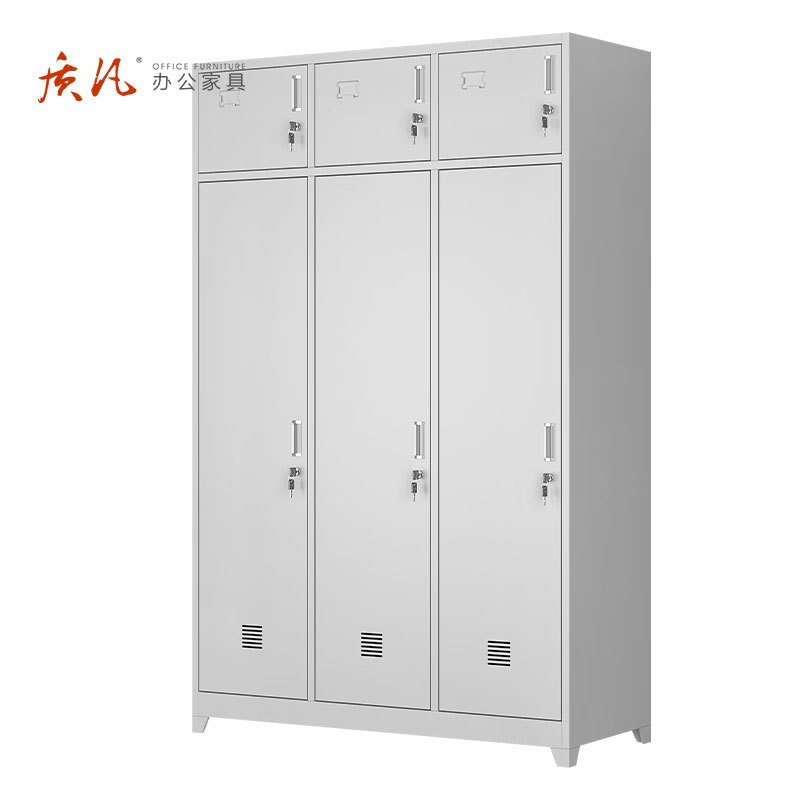 质凡 宿舍衣帽物品柜士兵柜铁皮柜储物柜更衣柜 三人柜高清大图
