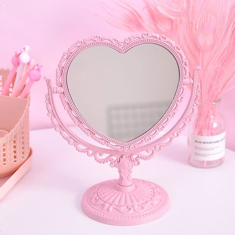 欧式爱心双面化妆镜便携台式梳妆镜宿舍美妆镜子高清公主镜 [白色台式]单面镜子(送梳子)图片