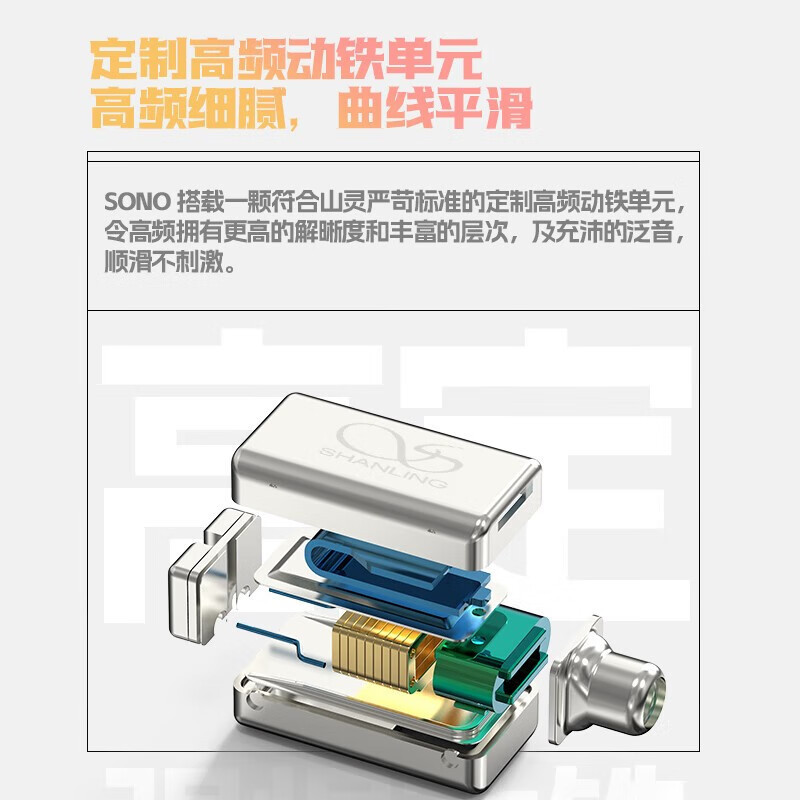 山灵(SHANLING)SONO有线耳机两圈一铁有线HIFI入耳式耳机发烧圈铁可换线音乐手机耳机 SONO耳机银色