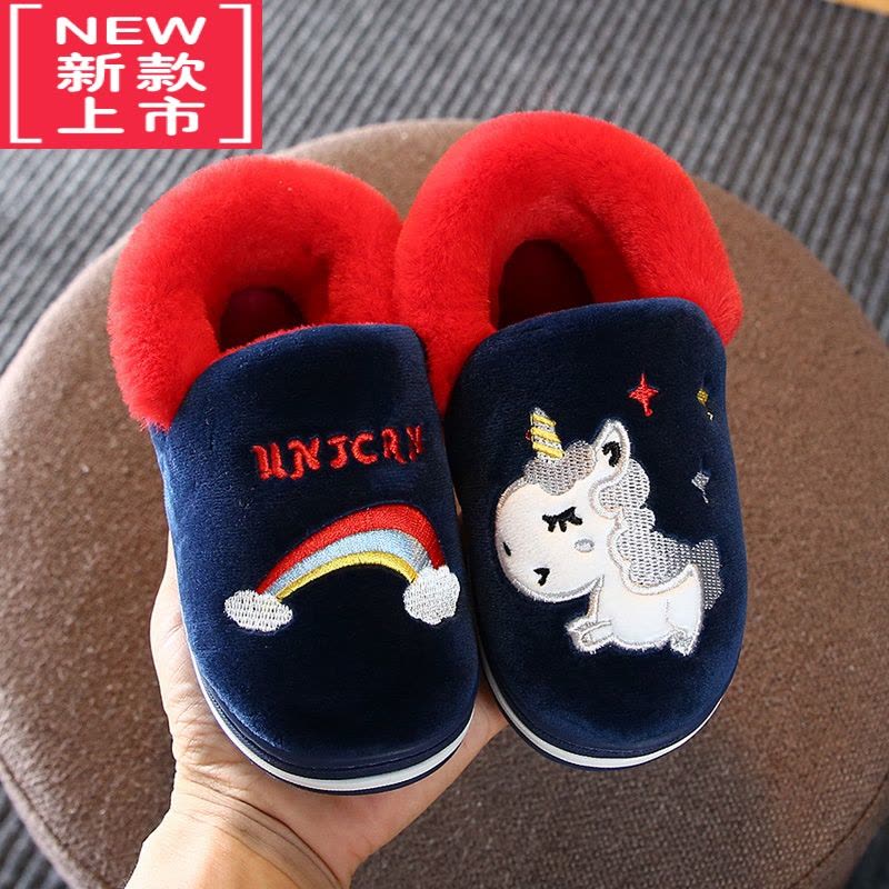 可莉允秋冬儿童棉拖鞋包跟男童恐龙卡通防滑家用保暖毛毛小男孩宝宝棉鞋图片